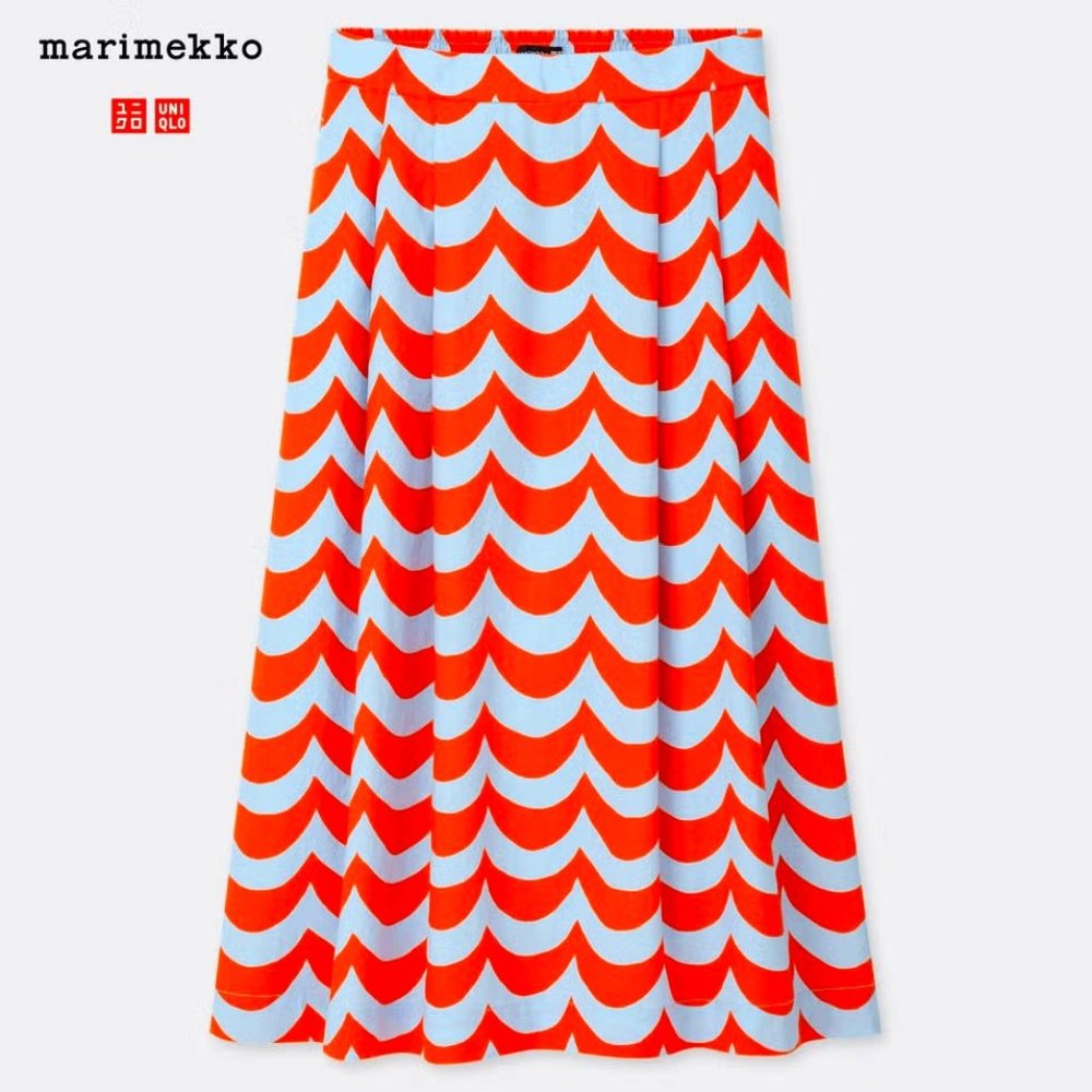 Marimekko Linen Cotton Wave Skirt, Size S, Waist 26-27 inch